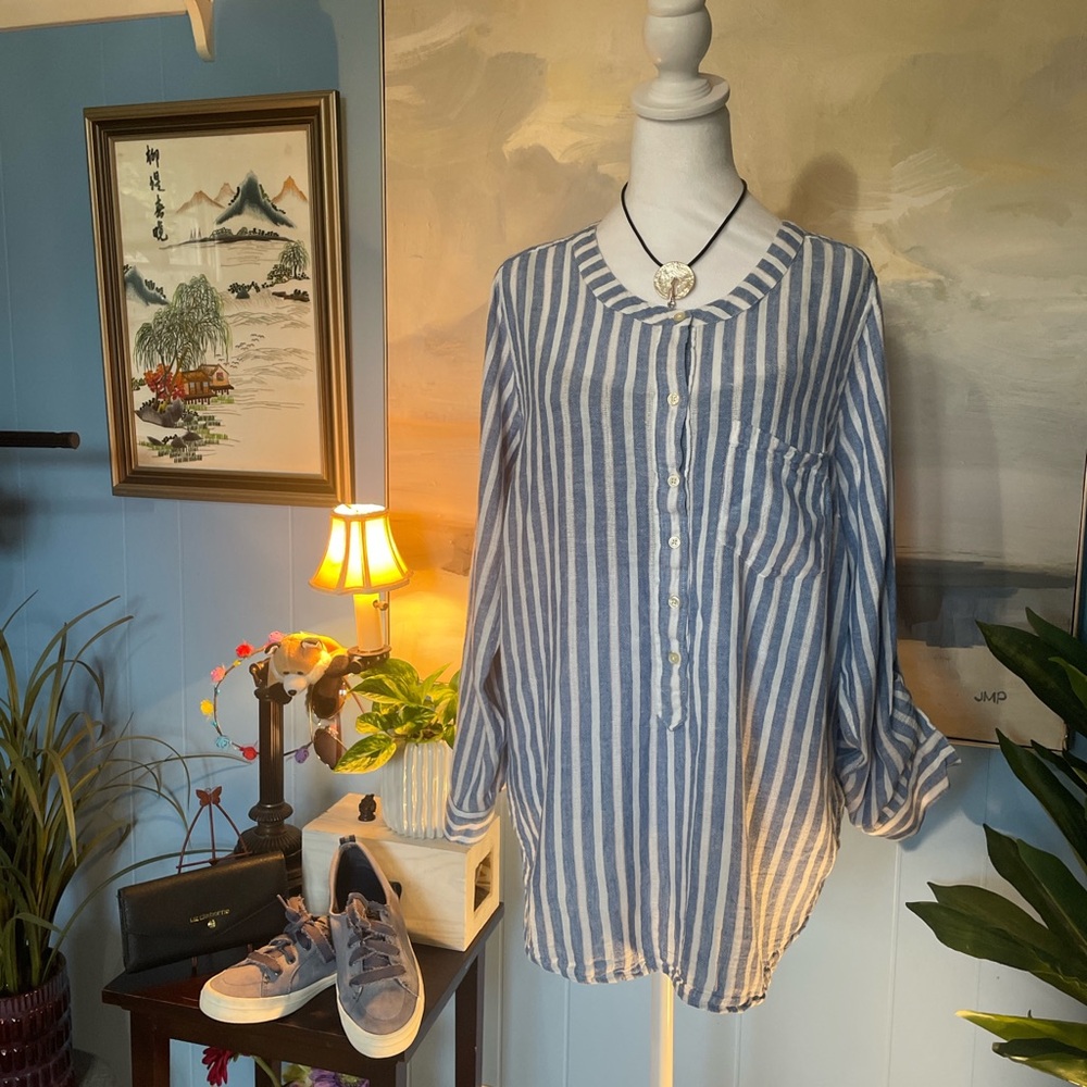 Lucky Brand Blue and White Striped Blouse